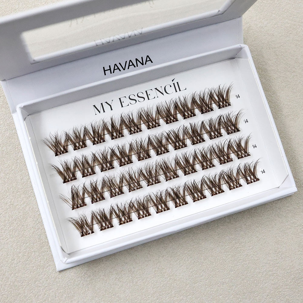 Faux cils précollés HAVANA marron en gros plan, effet doux