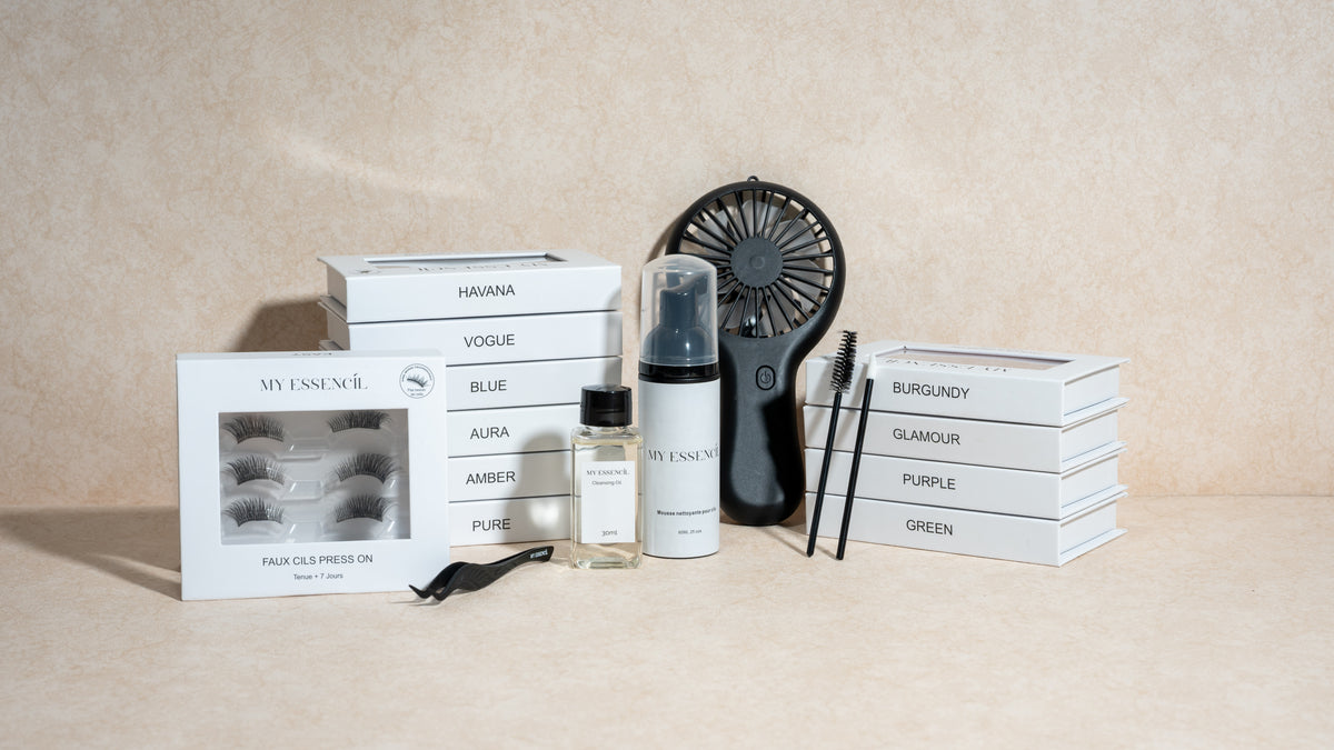 Gamme MyEssencìl : faux cils, ventilateur, soins nettoyants et pince