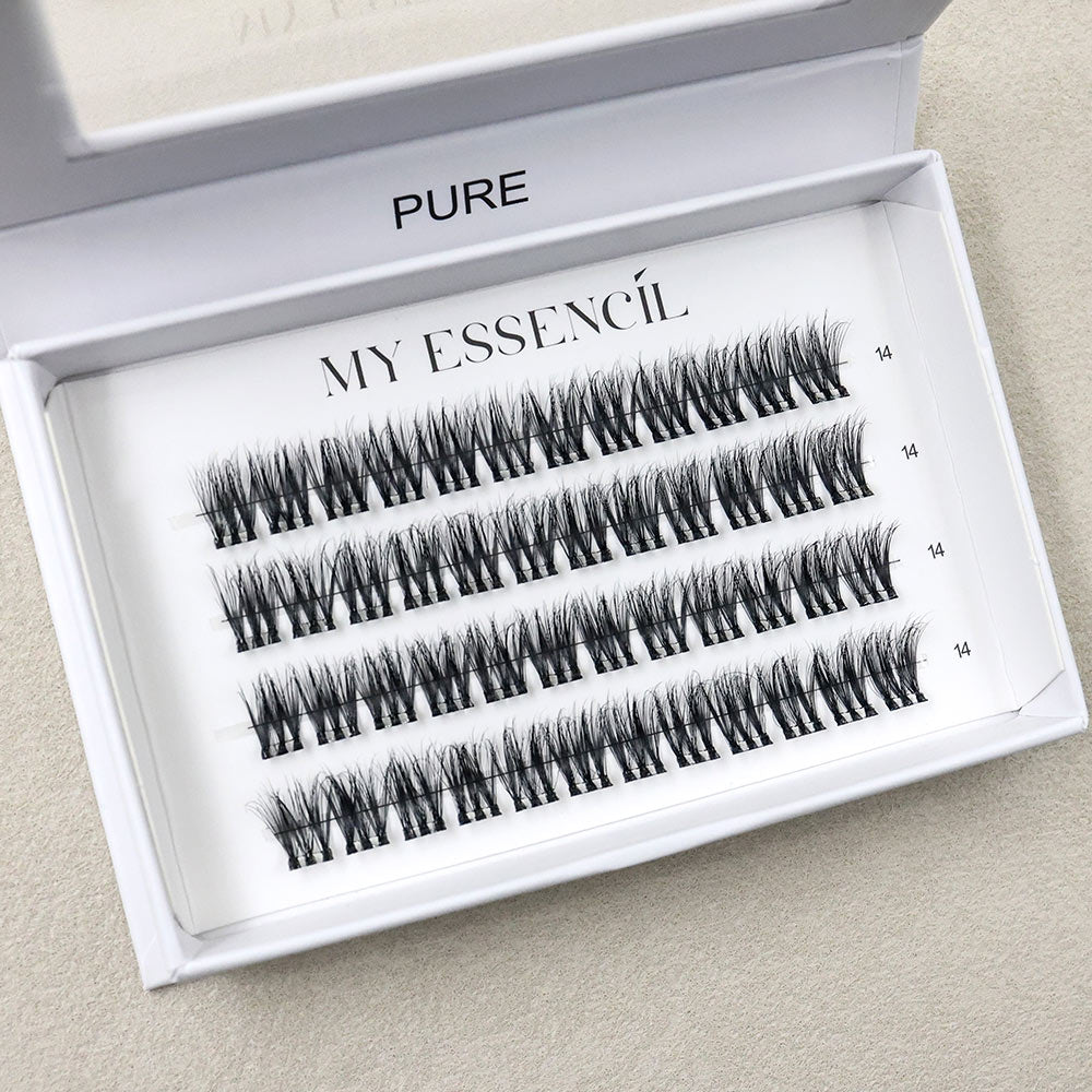 Faux cils press-on PURE vus de près, fibres fines et souples