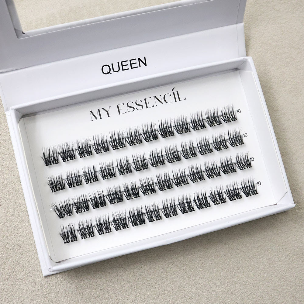 Coffret QUEEN ouvert, 4 rangées de clusters noirs volume