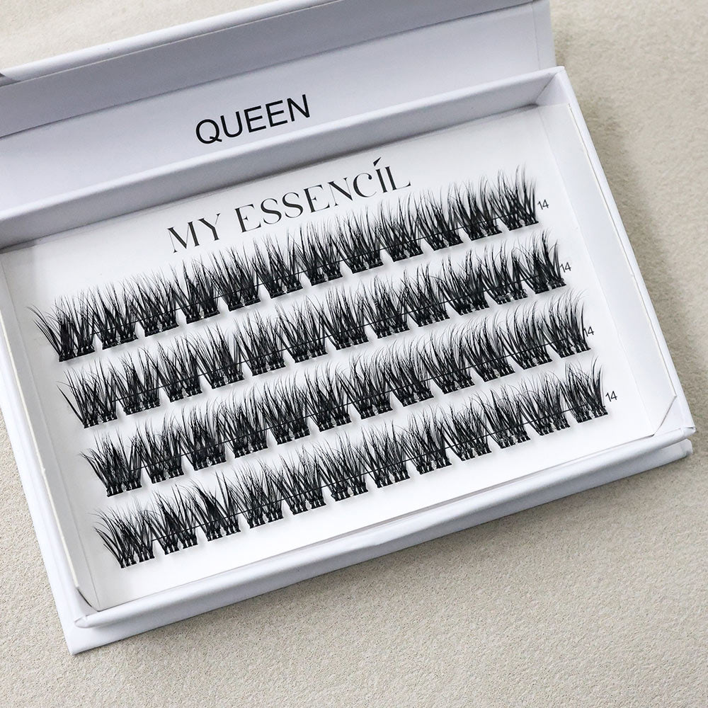 Faux cils précollés QUEEN en gros plan, effet regard intense