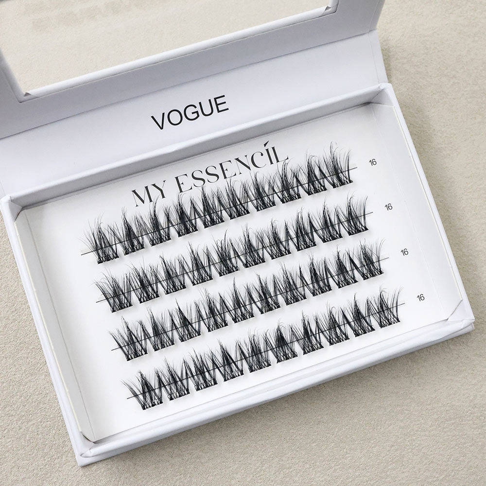 Faux cils press-on VOGUE en clusters longs et pointus, vue inclinée