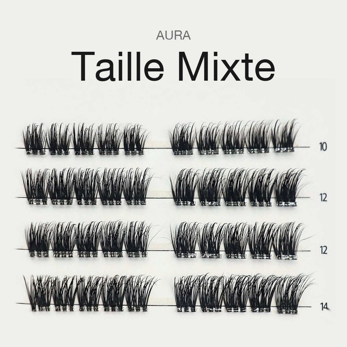 Faux-cils press-on AURA My Essencìl – taille mixte 10 à 14 mm, cils pré-collés vus de face