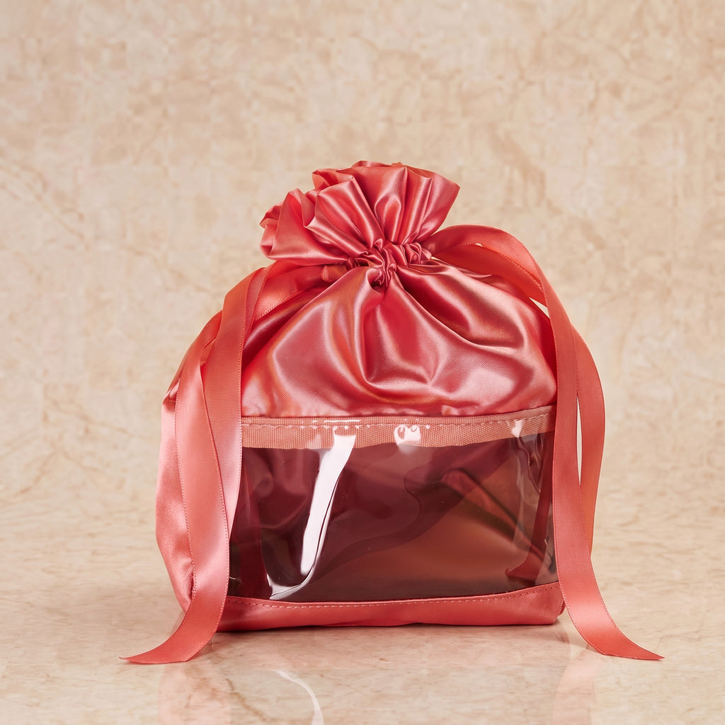 Mini sac vanity rose noué, fenêtre transparente siglée MyEssencìl